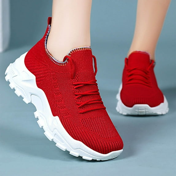 Fdrone Women's Fashion Chunky Sneakers Comfortable Sport Running Slip On Mid Heel Lightweight Athletic Sports Gym Work Mesh Lace Up Dad Shoes Casual Shoes