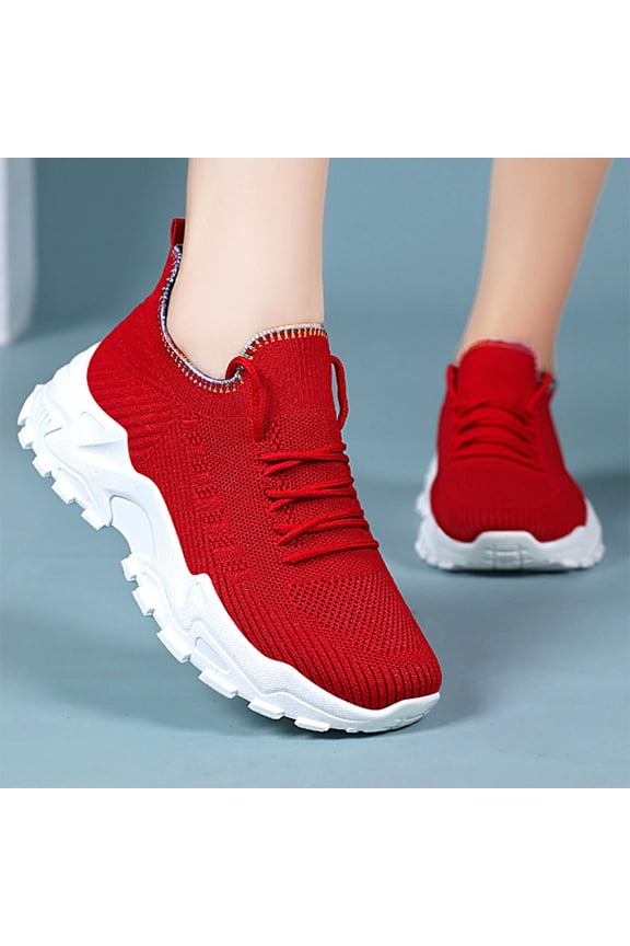 Women's Fashion Chunky Sneakers Comfortable Sport Running Slip On Mid Heel Lightweight Athletic Sports Gym Work Mesh Lace Up ​Dad Shoes Casual Shoes