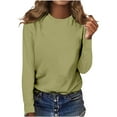 Fdrone Women's Round Neck Long Sleeve Tops Solid Color Casual Tops