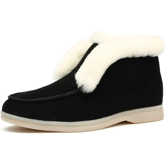 FdskwkyWinter Dress Boots For Women 2024 Warm Fur Lined Snow Ankle Booties Fashion Comfortable Slip On Loafers Shoes