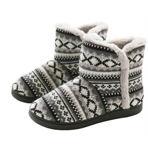 FdskwkyWomen's Bootie Slippers Cable Knit Cute Plush Fleece Memory Foam House Shoes Indoor Winter Boot Slippers