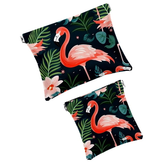 FeBohao 2 PCS Cosmetic Shrapnel Bag Sturdy Makeup Toiletry Bags Change Vegan Leather Compact Little Organizer Aesthetic Teen Medicine Custom Travel Size Valentines Bathroom Flamingo
