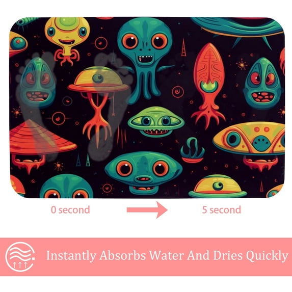 FeBohao Bath Mat Bathroom Rug Super Absorbent Quick Dry Technical Cloth Fabric Door Entryway Carpet Pad Rubber Backed Big Rectangle Rollable Smart Outside Cozy Multifunctional Child Aliens
