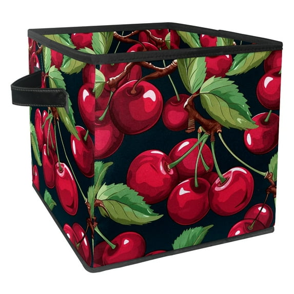 FeBohao Storage Bins Boxes Fabric Leather Handle Square Foldable Clothes Shelf Utility Pattern Diaper Cubby Toddler Cabinet Modern Necessities Multipurpose Organizer Basket Cherry