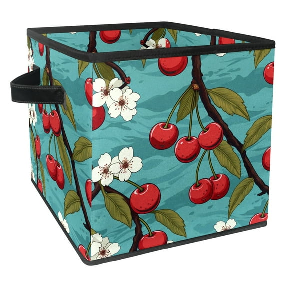 FeBohao Storage Boxes Bins Oxford with Cardboard Medium Foldable Book Shelf Portable Pattern Sweater Classroom Adult Office Kitchen Houseware Multifunctional Organizer Basket Cherry