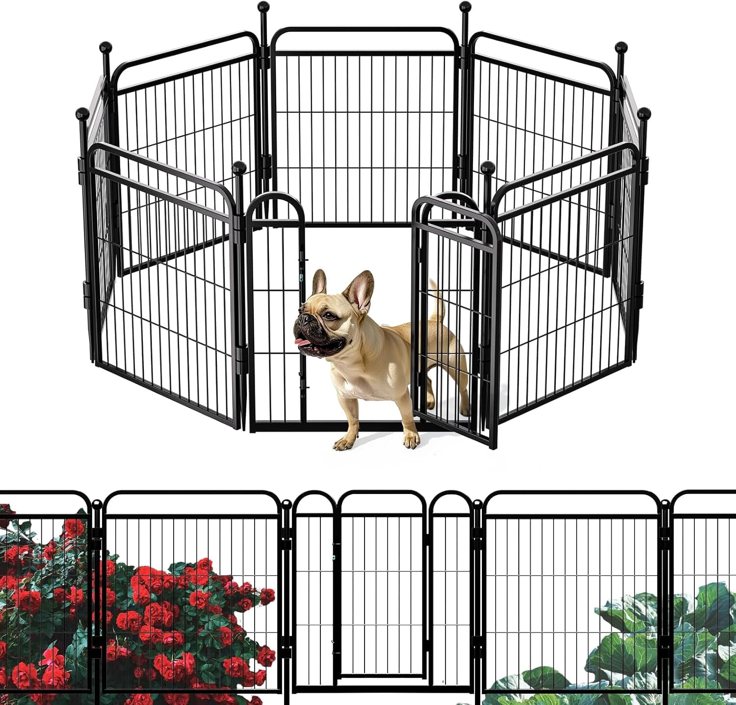 FeGe  Dog Playpens, 24" H 8 Panels Dog Pen Outdoor/Indoor Dog Fence Exercise Pen for Small/Medium Dogs, Foldable Pet Play Yard Gate with Gravity Automatic Lock, Pet Playpen, Black