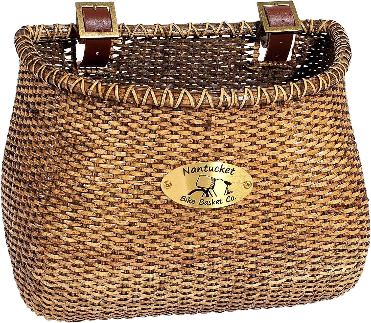 FeGe . | Lightship Classic Bike Basket For Adult Bikes | Handwoven Rattan With Leather Straps | Vintage Style Front Basket For Daily Rides | 13 Lb Capacity