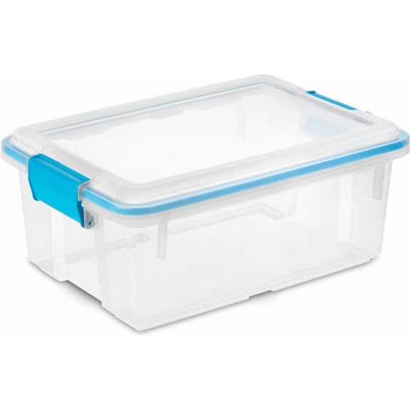 FeGemax 12 Qt Gasket Box, Stackable Storage Bin with Latching Lid and Tight Seal, Plastic Container to Organize Basement, Clear Base and Lid, 6-Pack