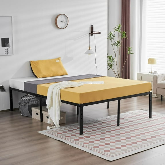 FeGemax 18 Inch Metal Platform Full Bed Frame, Double Bed Base Mattress Foundation Replacement,Heavy Duty Steel Slat Support,No Box Spring Needed,Black
