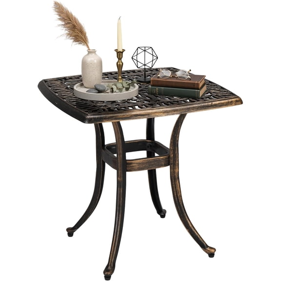 FeGemax 21 Outdoor Side Table, Cast Aluminum All-Weather Patio Side Table Small Outdoor Table Bistro Table for Outside, Porch, Balcony, Patio, Bronze