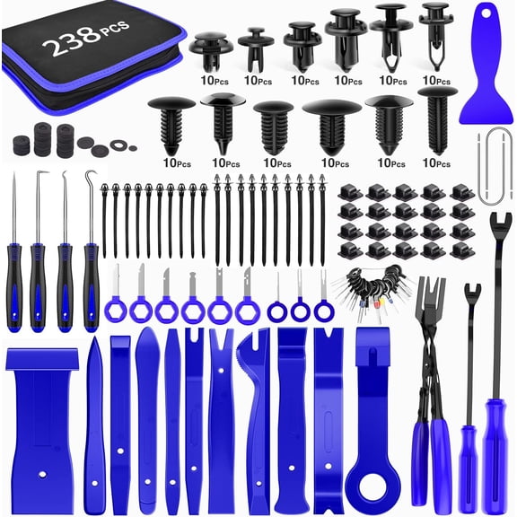 FeGemax 238Pcs Trim Removal Tool, Auto Push Pin Bumper Retainer Clip Set Fastener Terminal Remover Tool Adhesive Cable Clips Pry Kit Car Panel Radio Removal Auto Clip Pliers