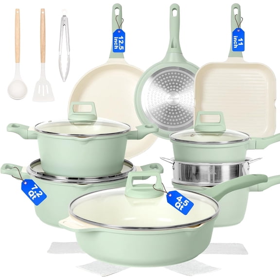 FeGemax 23pcs Pots and Pans Set Non Stick, Kitchen Cookware Set with Casserole,Oven Safe Frying & Saucepans, White Stovetop Agnostic Non Toxic Cookware for Gas, Electric & Induction