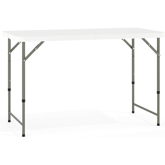 FeGemax 4' Rectangular Plastic Folding Event Table with Adjustable Legs and Carrying Handle, Bi-Fold Portable Banquet Table for Indoor/Outdoor Events, White