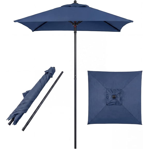 FeGemax 5 FT Patio Umbrella, Outdoor Table Market Umbrella with Quick-Release Button, 4 Sturdy Ribs, Fade Resistant & Waterproof Canopy, Sun-protective, for Garden, Poolside, Backyard (Navy)