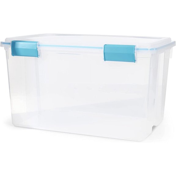 FeGemax 54 Qt Gasket Box, Stackable Storage Bin with Latching Lid and Tight Seal, Plastic Container to Organize Basement, Clear Base and Lid, 1-Pack