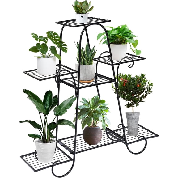 FeGemax 7 Tiers Metal Plant Stand Flower Pots Holder, Plant Display Rack for Patio Garden Balcony Home, Indoor Outdoor Storage Shelf Decorative Planter Vertical Flowerpot Holder (7 Tier)