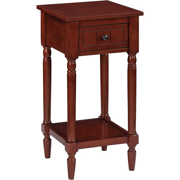 FeGemax French Country Khloe 1 Drawer Accent End Table 14" - Traditional Farmhouse Side Table with Storage Drawer and Shelf for Living Room, Mahogany
