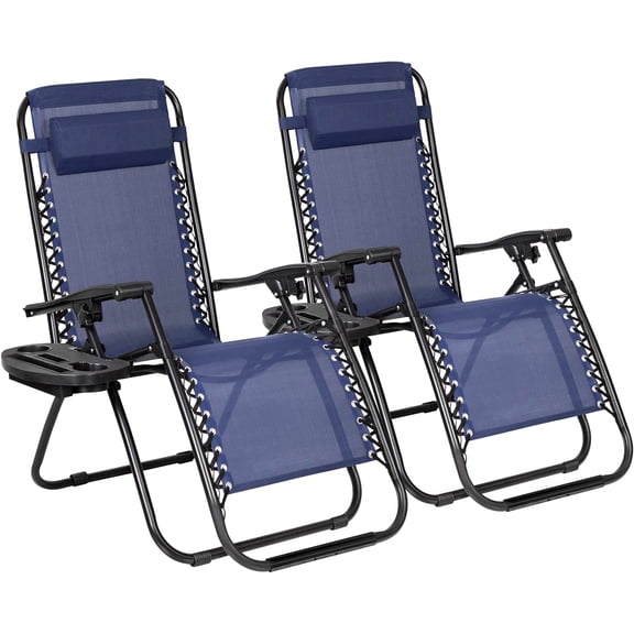 FeGemax Patio Zero Gravity Chair Outdoor Folding Lounge Chair Recliners Adjustable Lawn Lounge Chair with Pillow for Poolside, Yard and Camping (Deep Blue)