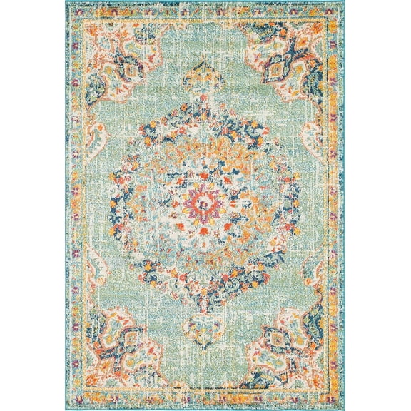 FeGemax Penrose Collection Area Rug - Alexis (5' 3" x 7' 7" Rectangle, Green/ Beige)