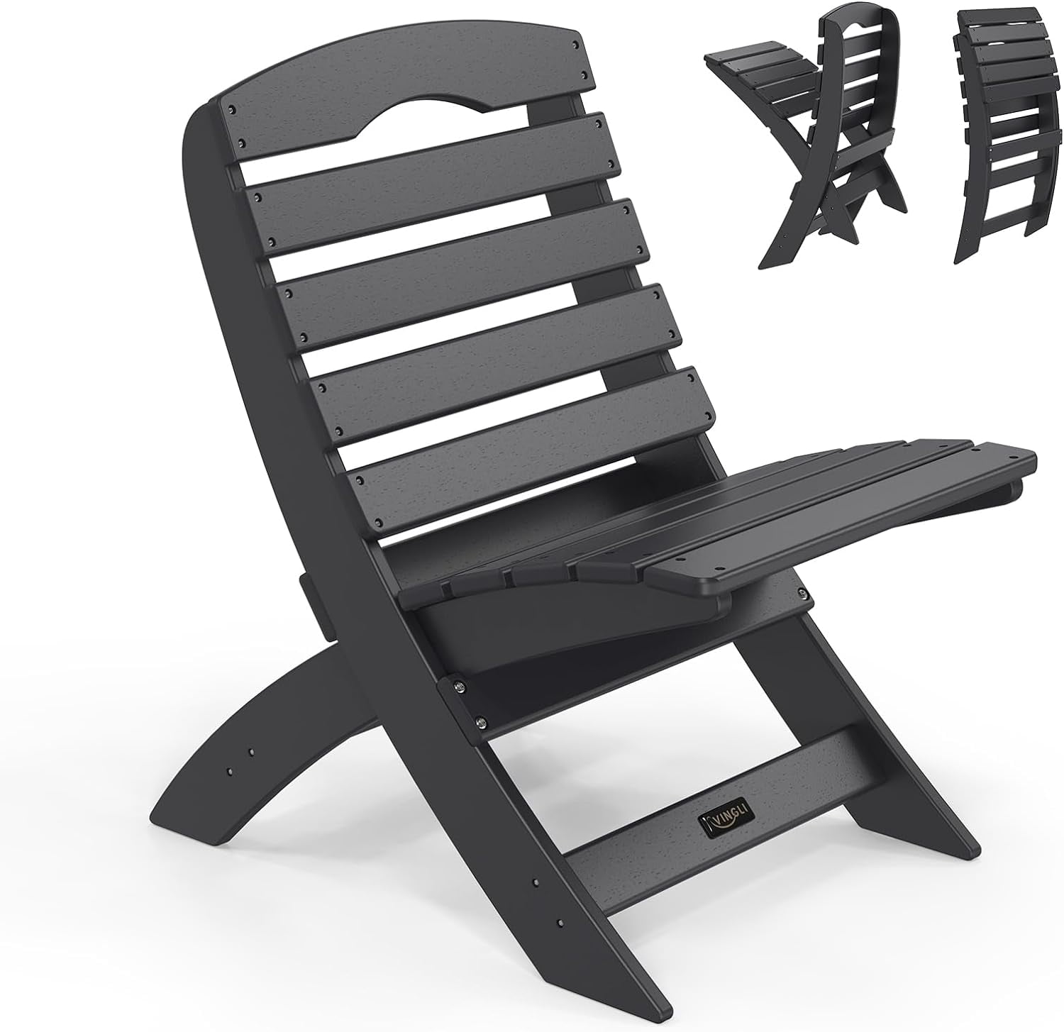 FeGemax Portable Adirondack Chairs, Folding Plastic Adirondack Chair for All Weathers, Outdoor Fire Pit Chairs for Patio Poolside Porch Beach, Capacity 350 LBS, Black