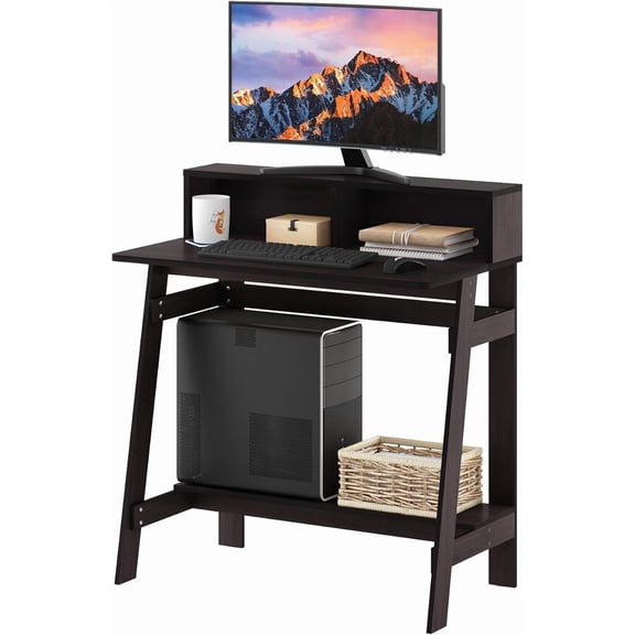 FeGemax Simplistic A Frame Computer Desk, Dark Walnut
