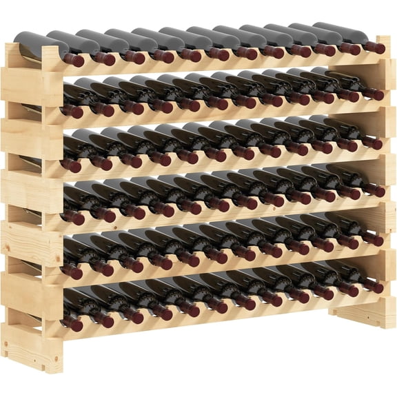 FeGemax Stackable Wine Rack, Modular Storage Shelves, 72-Bottle Holder, Freestanding Display Rack for Kitchen, Pantry, Cellar, Natural