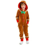 FeMereina Adult Kids Gingerbread Costume Baby Christmas Outfit Onesie Footies Romper with Hat Hooded Jumpsuit Xmas Party Cosplay