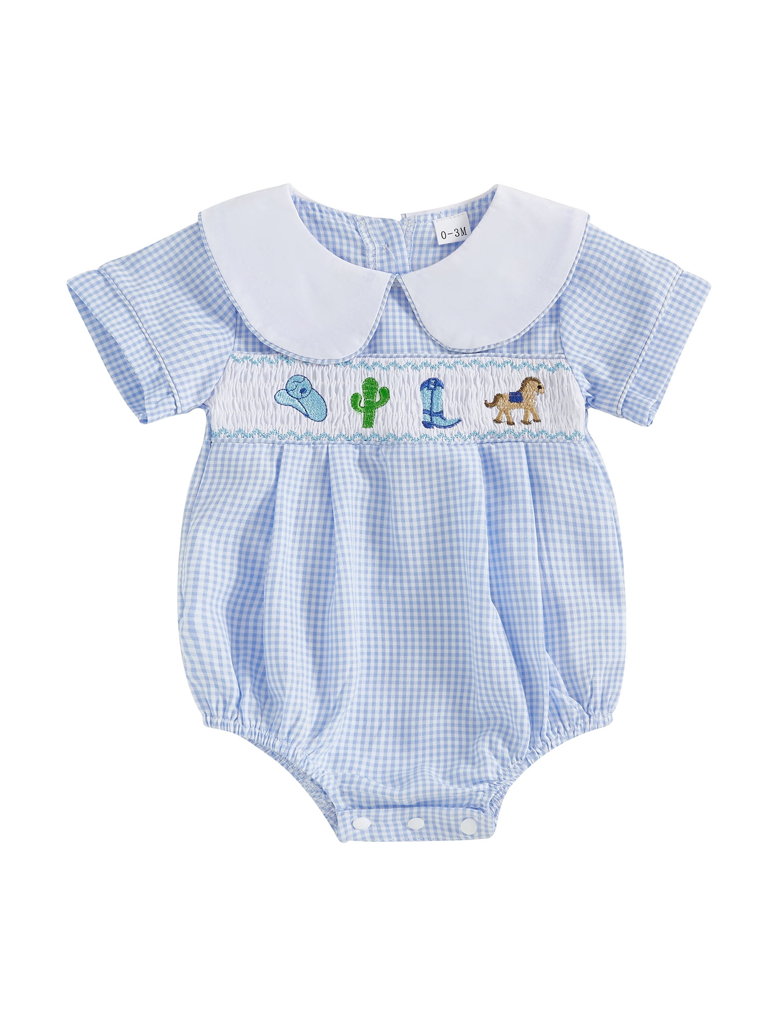FeMereina Baby Girls Romper Plaid Print Western Embroidery Newborn ...