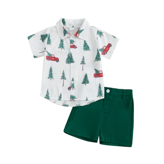 FeMereina Boy Christmas Outfits Candy Cane Short Sleeve Lapel Shirt Solid Shorts