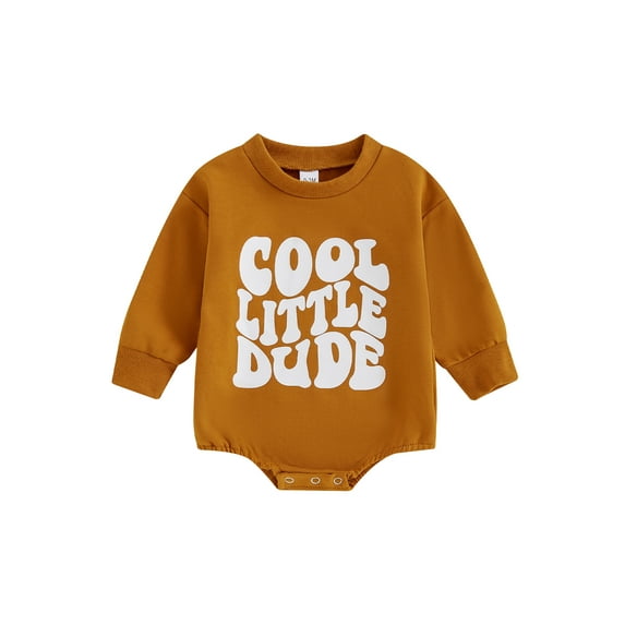 FeMereina Infant Baby Boys Cool Little Dude Romper Jumpsuit Round Neck Long Sleeve Bodysuit Fall Winter Clothes Outfits
