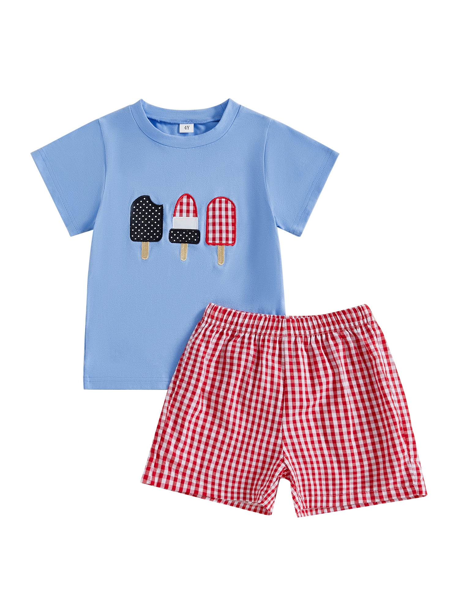 Baby Boy Football Outfit Set - Rugby Embroidery T-Shirt & Plaid Shorts