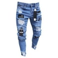 thumbnail image 1 of FeMereina Men's Ripped Skinny Jeans Stretch Frayed Biker Slim Fit Denim Pants Trousers, 1 of 4