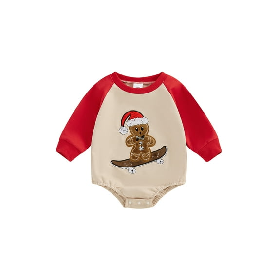 FeMereina Newborn Baby Girl Boy Christmas Outfits Cute Gingerbread Man Letter Embroidery Romper one-piece Pullover Sweatshirt Fall Winter Clothes