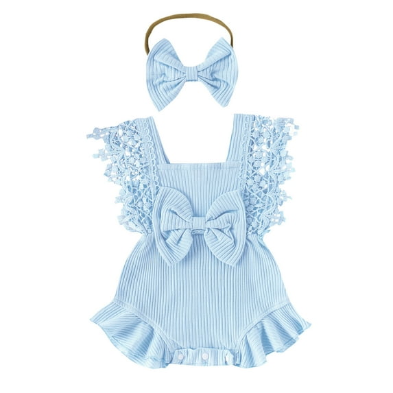 FeMereina Newborn Baby Girl Lace Romper Ruffle Sleeveless Backless One Piece Jumpsuit Bodysuit with Headband Summer Clothes