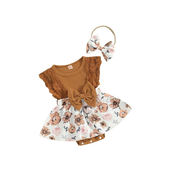 FeMereina Newborn Baby Girls Romper Dress Infant Lace Ruffle Sleeveless Summer Outfits with Headband 0-18 Months Cute Clothes