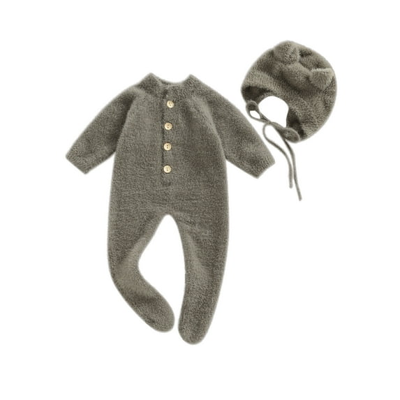 FeMereina Newborn Infant Baby Jumpsuit Fleece Rompers Long Sleeve Footie Jumpsuit Hat Outwear Winter Outfits