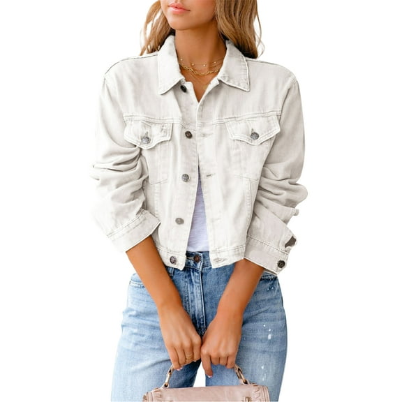 FeMereina Women's Loose Denim Jacket Long Sleeve Button Down Jean Trucker Jacket with Pockets