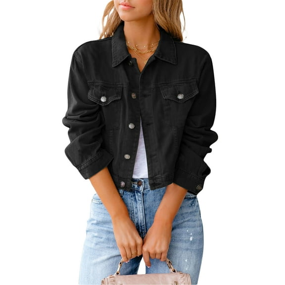 FeMereina Women's Loose Denim Jacket Long Sleeve Button Down Jean Trucker Jacket with Pockets