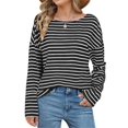 thumbnail image 1 of FeMereina Womens Fall Casual Tops Striped Long Sleeve Boat Neck T-Shirts, 1 of 6