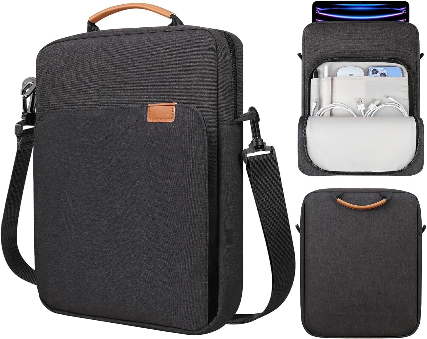 Dadanism 12,9 Inch Tablet Sleeve Schoudertas Draagtas met Handvat voor iPad Pro 12,9 M2 6e/5e/4e/3e Gen, iPad Pro 13 M4, iPad Air 13, 12.4 Galaxy Tab S9 FE /S9 /S8 /S7 FE/S7 , Zwart & Grijs