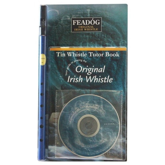 Feadog Brass Key "D" Irish Whistle and Tutor Book with CD Colour Blue