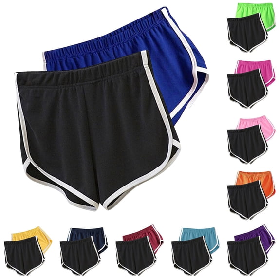 Feancey 2 Pack Lounge Shorts for Women Homewear Yoga Workout Shorts Elastic Waistband Dolphin Shorts Color Block Casual Summer Hotpants Navy L