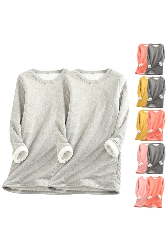 2 Pack Thermal Tops for Women Winter Plus Size Sherpa Lined Sweatshirts Casual Crewneck Fleece Pullover Long Sleeve Loungewear Orange XL