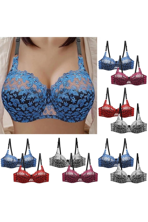 2 Pack Women's Lace Bra Plus Size Embroidered Underwire Bras Thin Full Coverage Minimizer Bra Support Lift Up Bralettes for Daily Wear Red 5XL