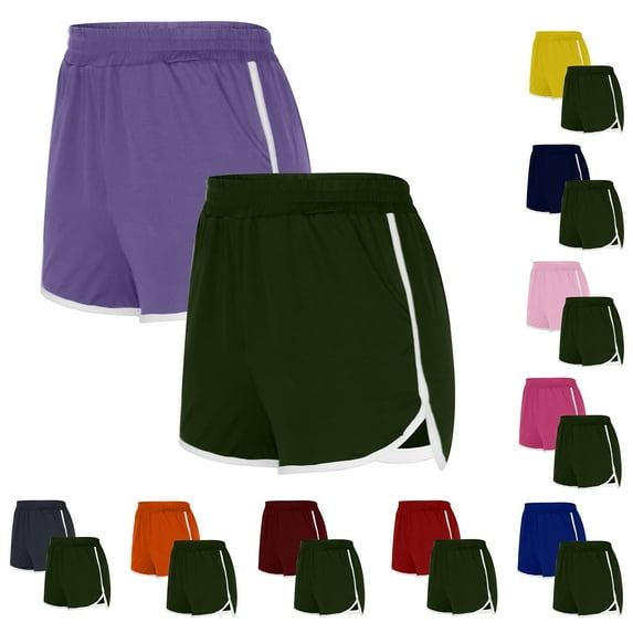 Feancey 2 Pack Yoga Shorts for Women Split Casual Fitness Gym Shorts Elastic High Waist Running Athletic Shorts Side Striped Fashion Hot Pants Purple M