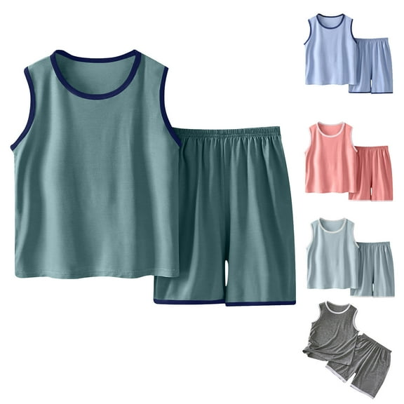 Feancey 2 Piece Pajama Sets for Boys Girls Tank Top and Shorts Loungewear Set Soft Modal Pj Two Piece Kids Casual Sleepwear Outfits Pink 10 Years