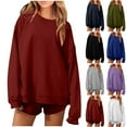 thumbnail image 1 of Feancey 2 Piece Short Sets for Women Oversized Crewneck Pullover Sweatshirt and Shorts Sweatsuits Solid Color Loose Lounge Set Blue M, 1 of 6