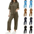 thumbnail image 1 of Feancey 2025 Two Piece Outfits for Women Basic Solid Color Dressy Casual Lounge Set Athletic Pants and Top Travel Sets with PocketsCoffee S, 1 of 7