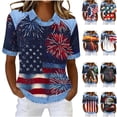 thumbnail image 1 of Feancey 250th Fourth of July Tee Shirt for Women Usa Stars and Stripes Print Graphic Tees Short Sleeve Collared Faux Denim Patchwork Waffle Knit Tops Dark Blue S, 1 of 8