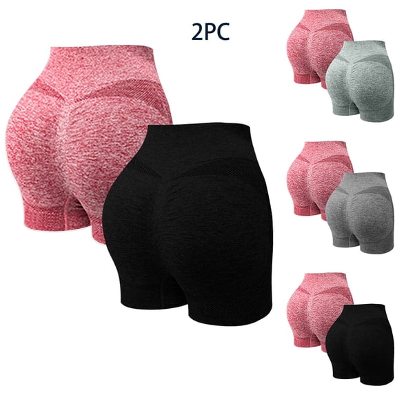 Feancey 2PC Tummy Control Shorts for Women High Waisted Butt Lift Athletic Shorts Comfort Breathable Gym Workout Shorts Summer Skinny Pants Black S